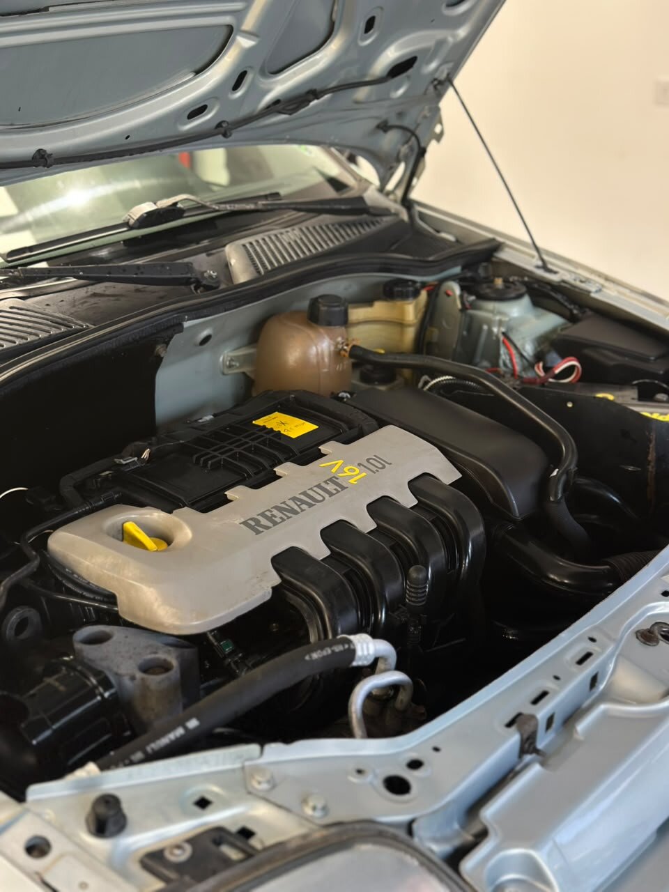 Compartimento do motor de carro Renault limpo após a limpeza